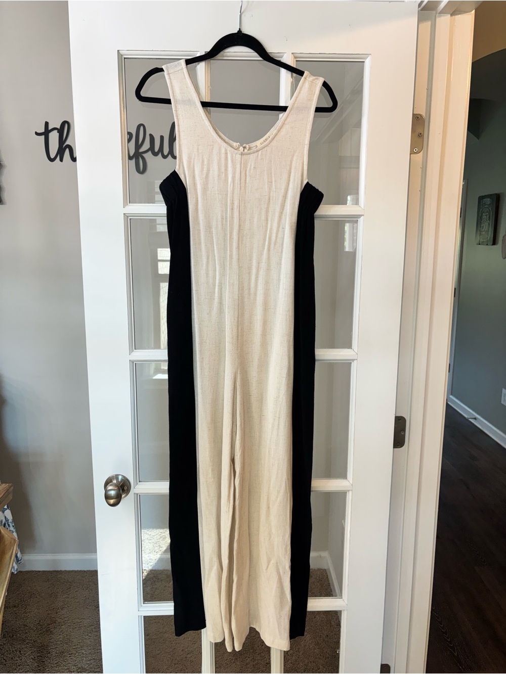 Sleeveless Two-Tone Ivory and Black Jumpsuit
